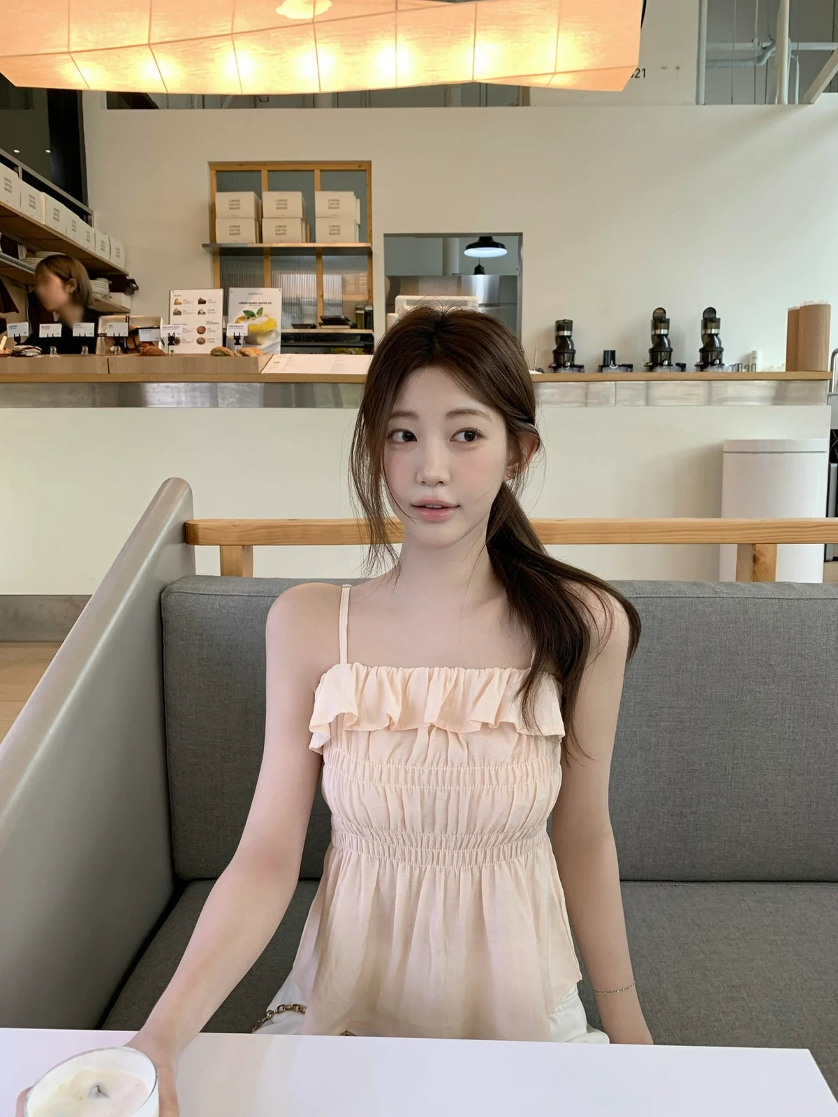 💕法式氣質溫柔荷葉邊皺褶吊帶背心