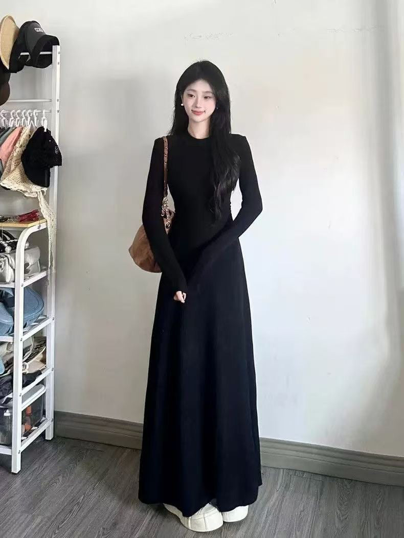 💕溫柔秋冬休閒慵懶赫本風連衣長裙