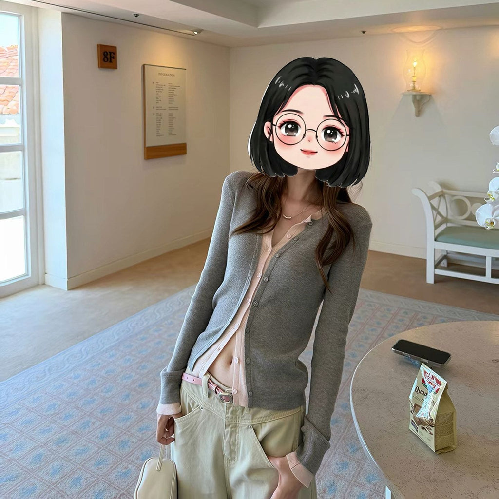 💕chic韓系通勤百搭假兩件修身拚色上衣