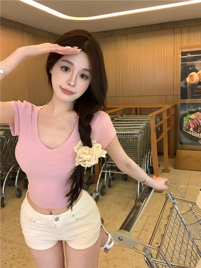 💕韓系簡約顯胸大彈力修身短袖T袖