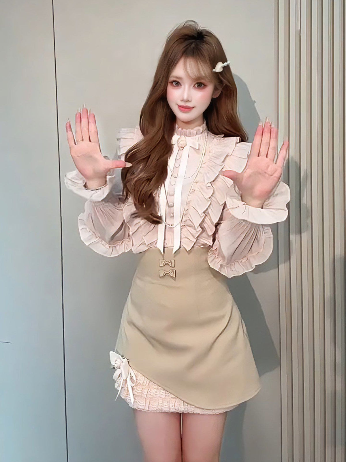 💕chic韓系富家千金氣質襯衫半身裙兩件套