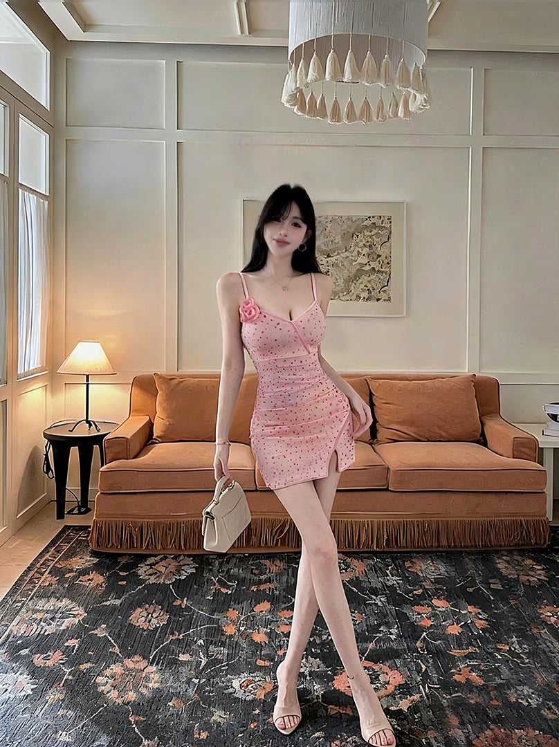 💕活潑淘氣波點網紗吊帶打底連衣裙