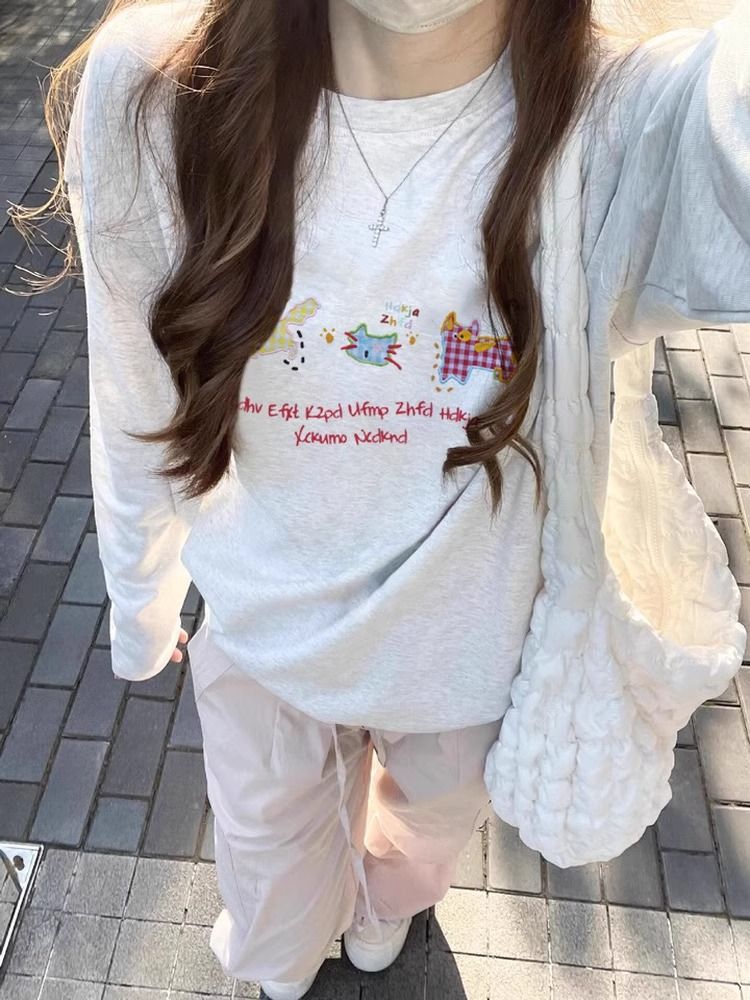 💕韓系簡約休閒長袖寬鬆大學T(有大尺碼)