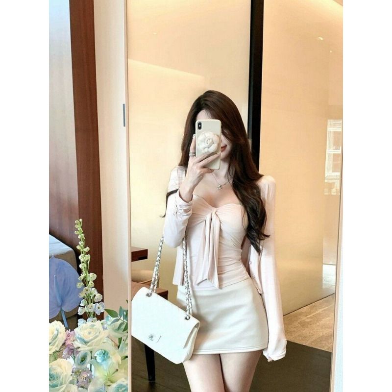 💕綁帶吊帶背心長袖上衣兩件套
