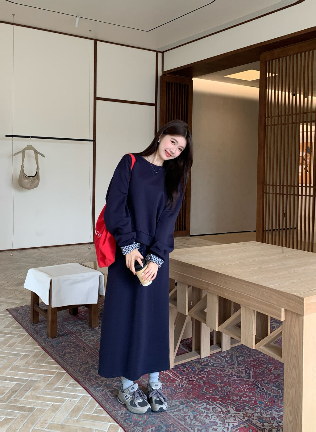 💕春秋美式復古運動套裝上衣+半身裙兩件套