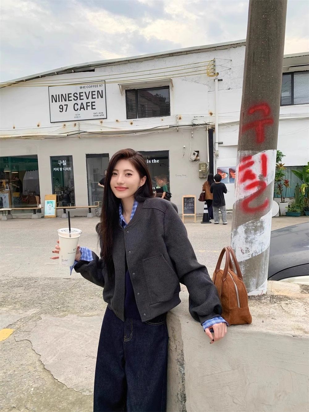 💕高級感chic韓系慵懶復古灰色棒球服外套