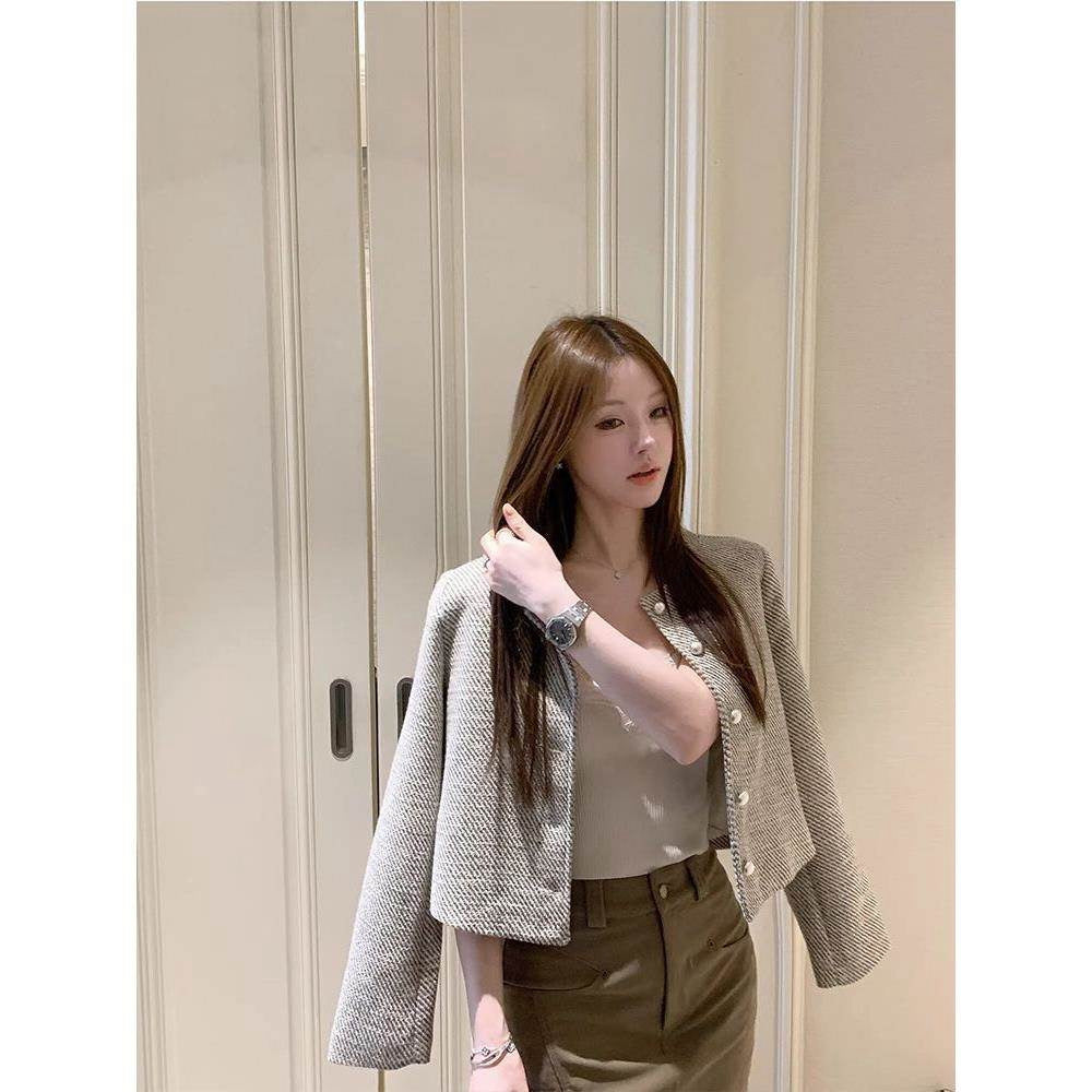 💕miu千金風條紋小香風小個子名媛短外套