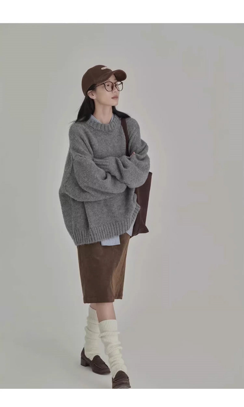 💕日系慵懶休閒復古灰色外穿內搭針織厚上衣