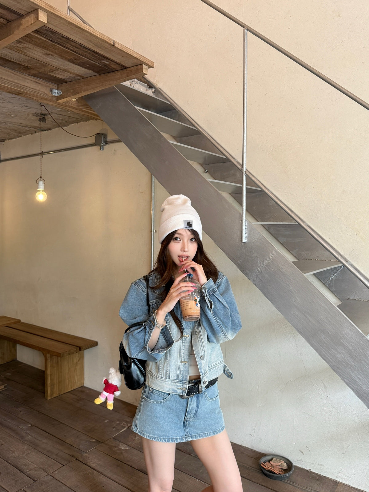 💕韓系高級復古水洗磨白漸變短款牛仔外套