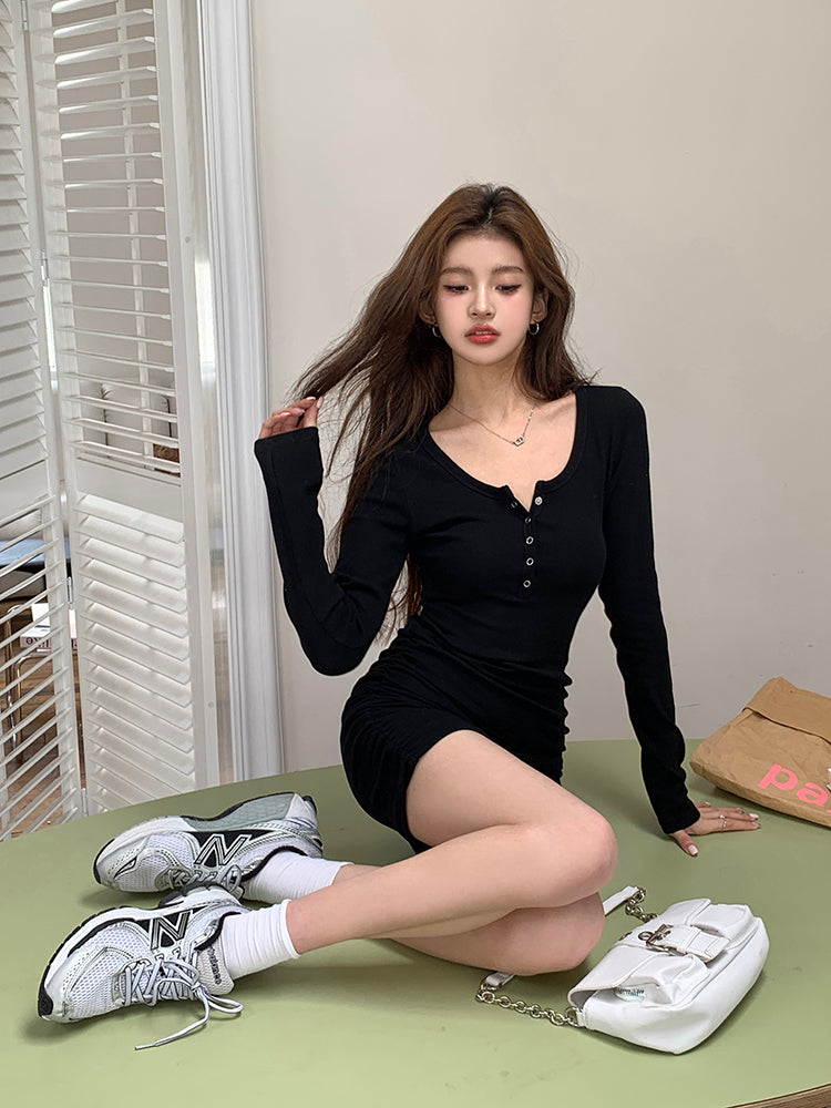 💕秋季褶皺感收腰緊身顯瘦包臀短裙