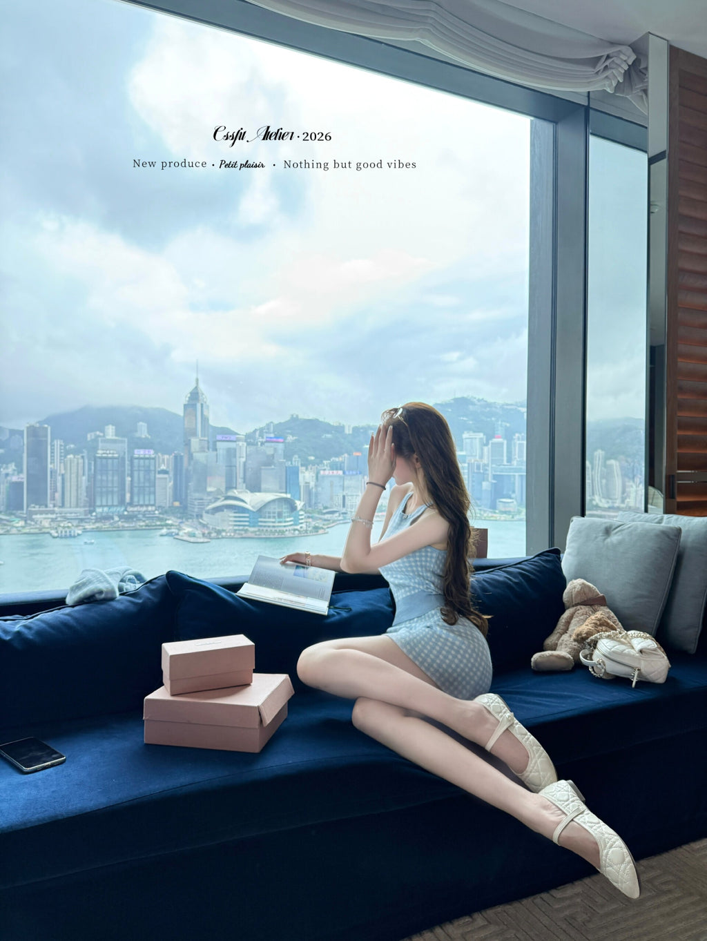 💕海鹽香頌藍粉格子三件套