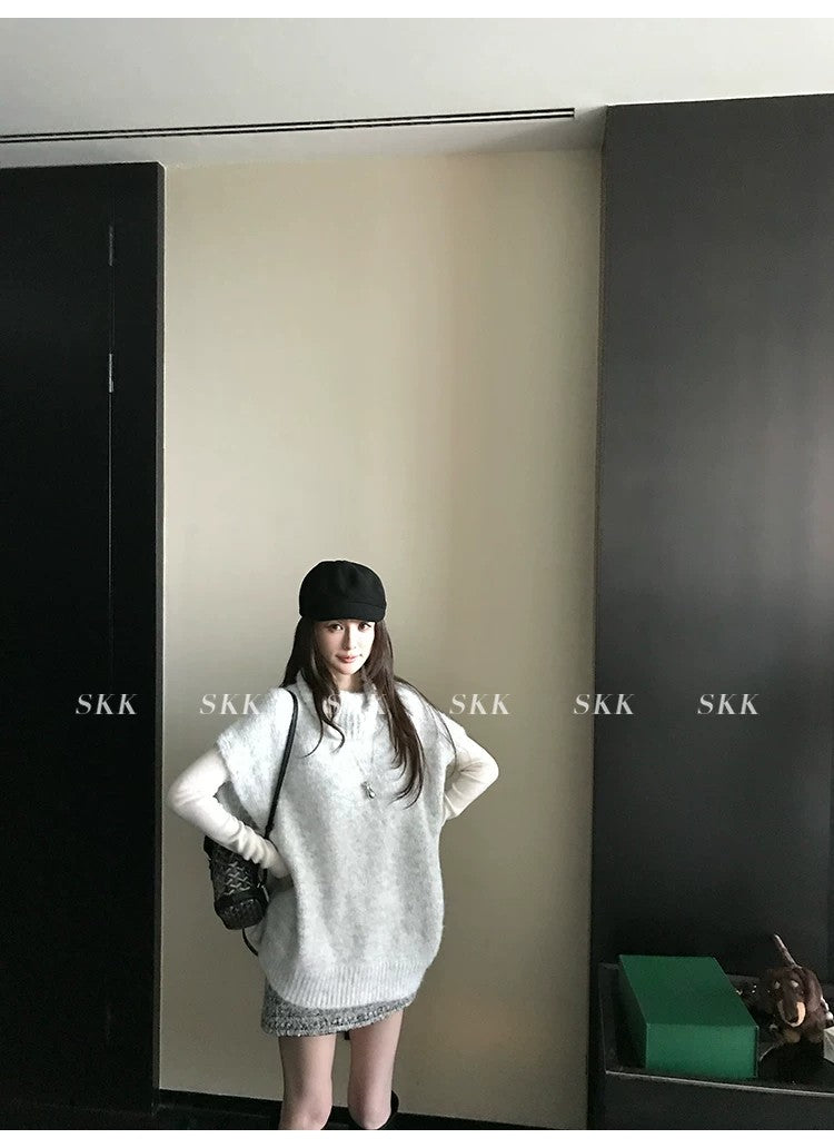 💕春季疊穿羊毛拉毛高領背心馬甲慵懶毛衫