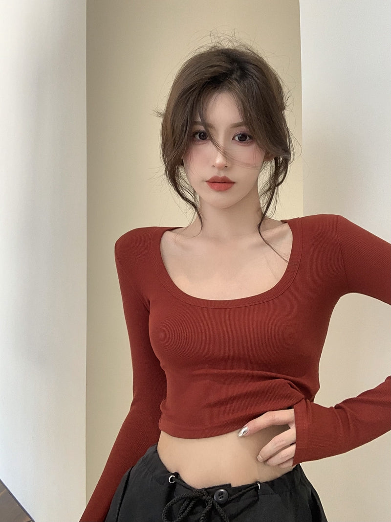 💕百搭低U領修身彈力長袖打底上衣