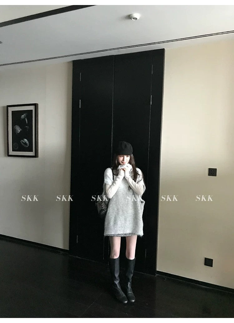 💕春季疊穿羊毛拉毛高領背心馬甲慵懶毛衫