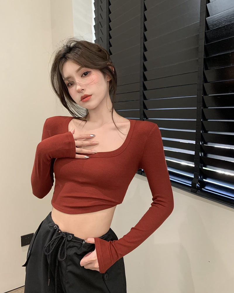 💕百搭低U領修身彈力長袖打底上衣