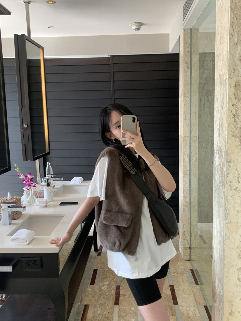 💕韓系chic水貂毛馬甲毛毛外套