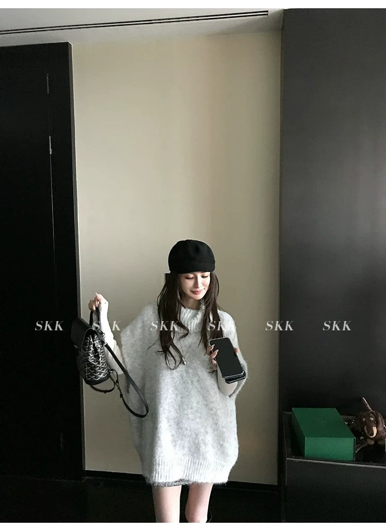 💕春季疊穿羊毛拉毛高領背心馬甲慵懶毛衫