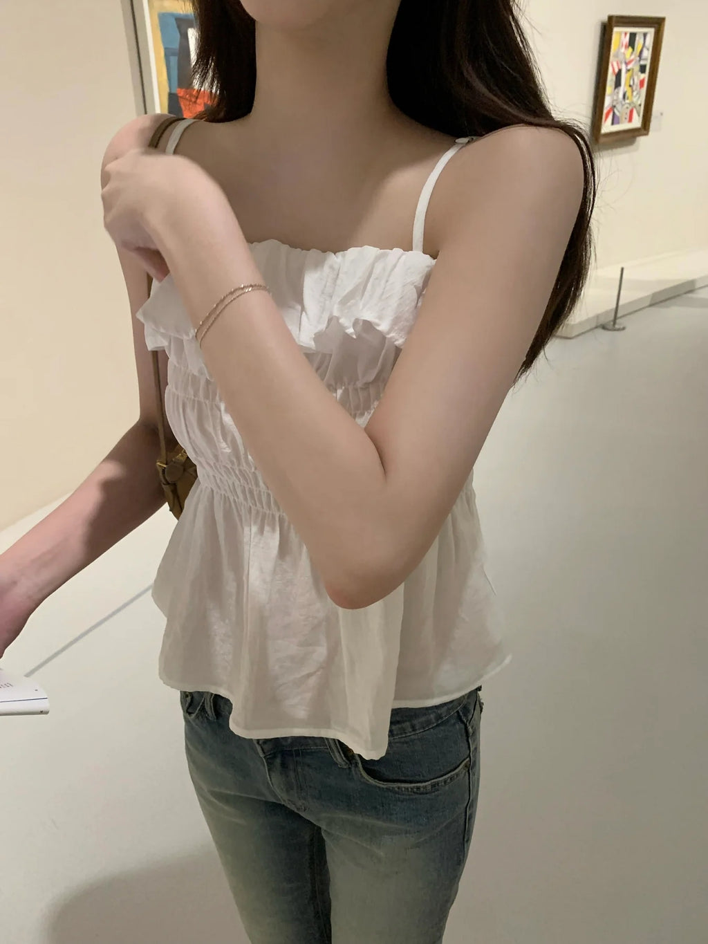 💕法式氣質溫柔荷葉邊皺褶吊帶背心