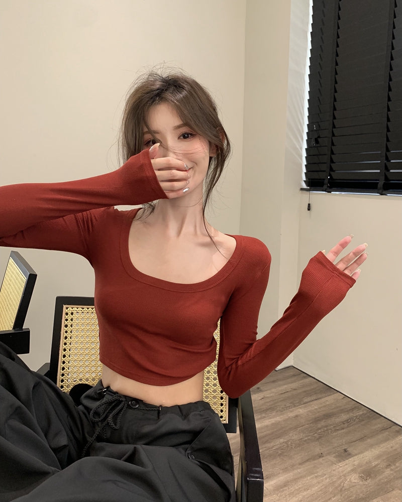 💕百搭低U領修身彈力長袖打底上衣