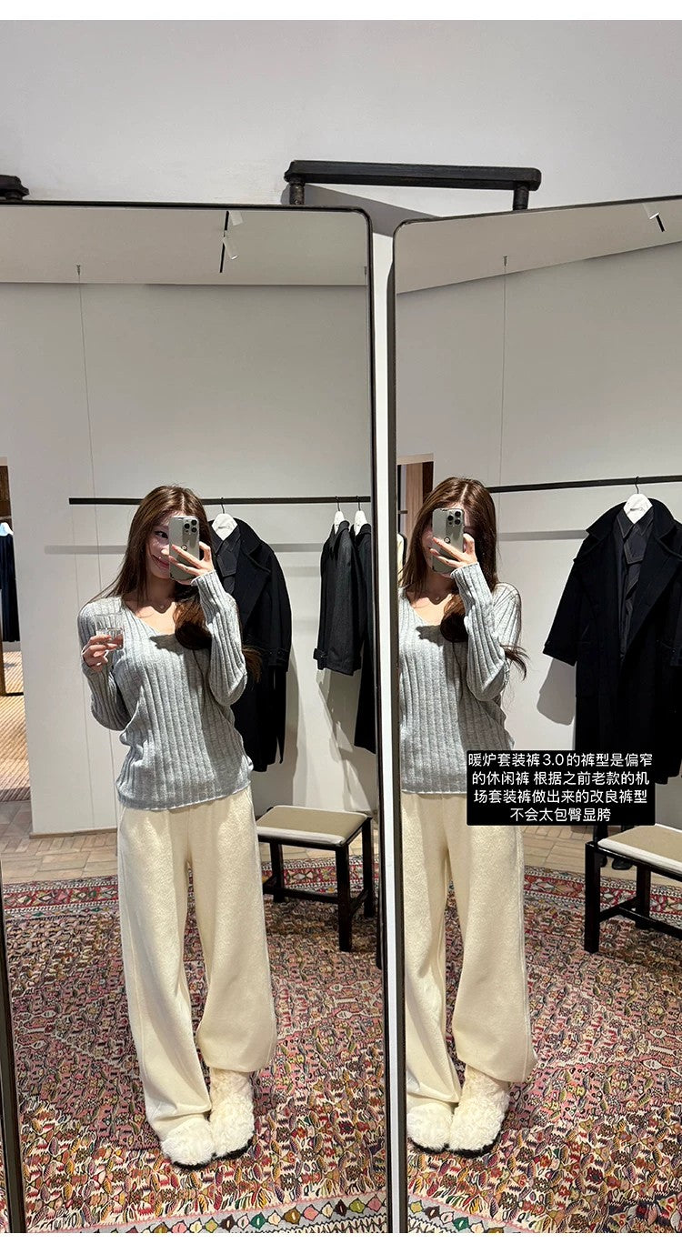💕簡約百搭通勤V領針織打底修身顯瘦上衣