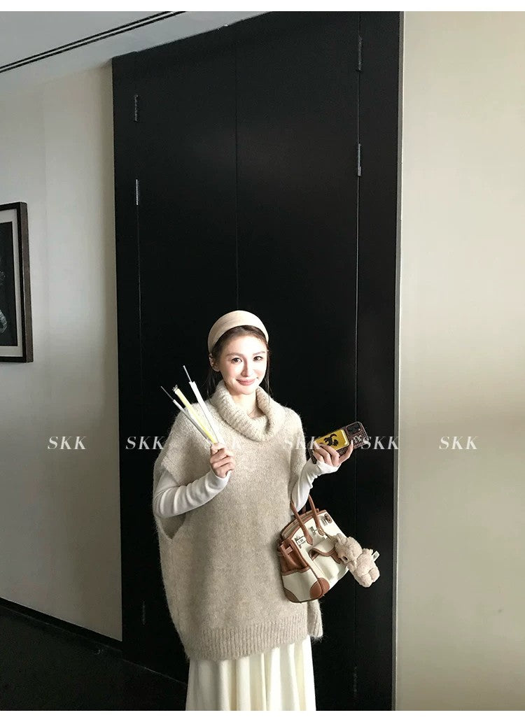 💕春季疊穿羊毛拉毛高領背心馬甲慵懶毛衫