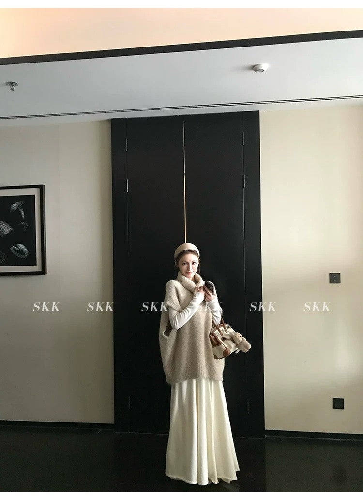 💕春季疊穿羊毛拉毛高領背心馬甲慵懶毛衫