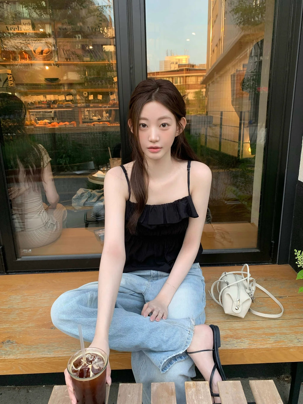 💕法式氣質溫柔荷葉邊皺褶吊帶背心