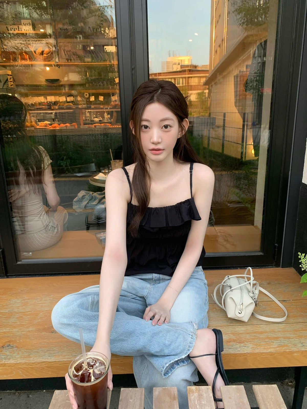 💕法式氣質溫柔荷葉邊皺褶吊帶背心