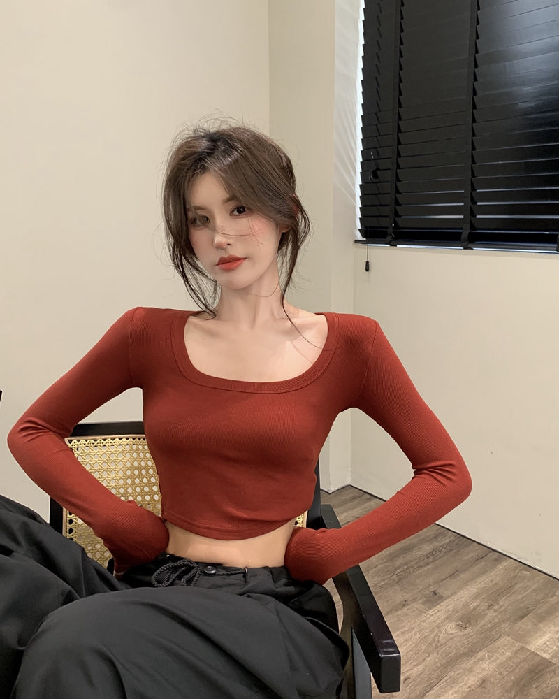 💕百搭低U領修身彈力長袖打底上衣