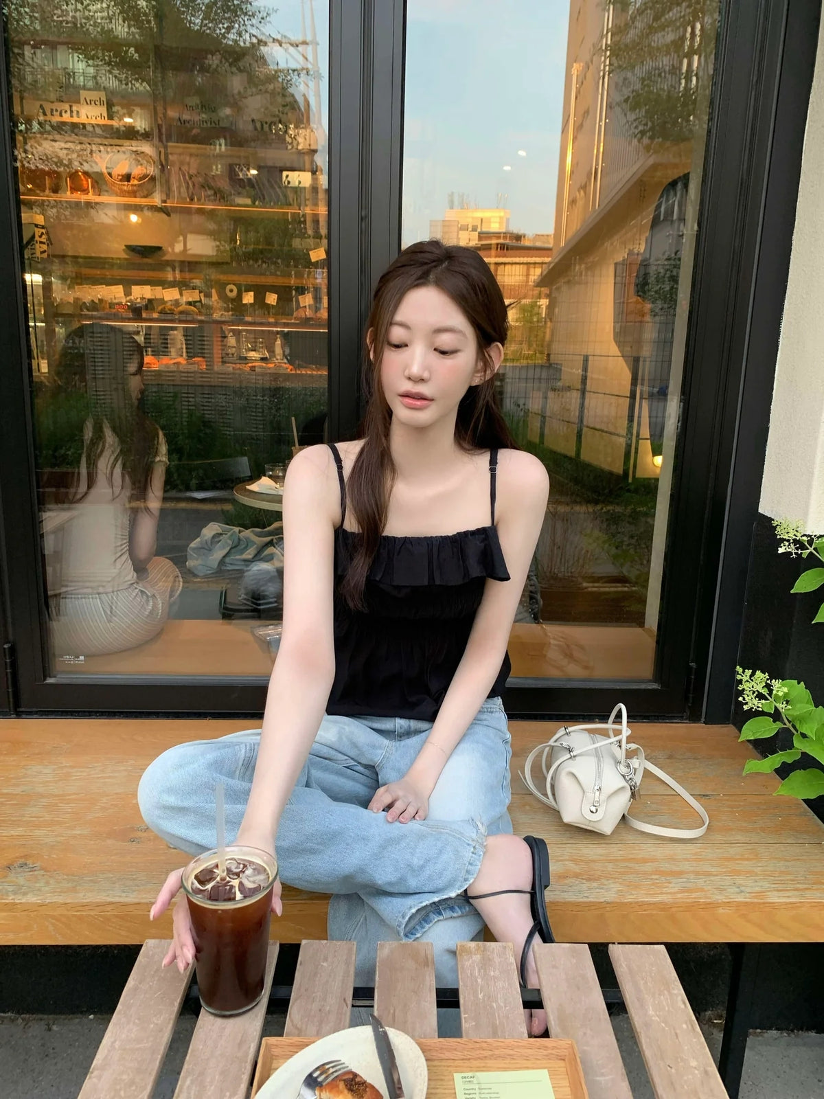 💕法式氣質溫柔荷葉邊皺褶吊帶背心