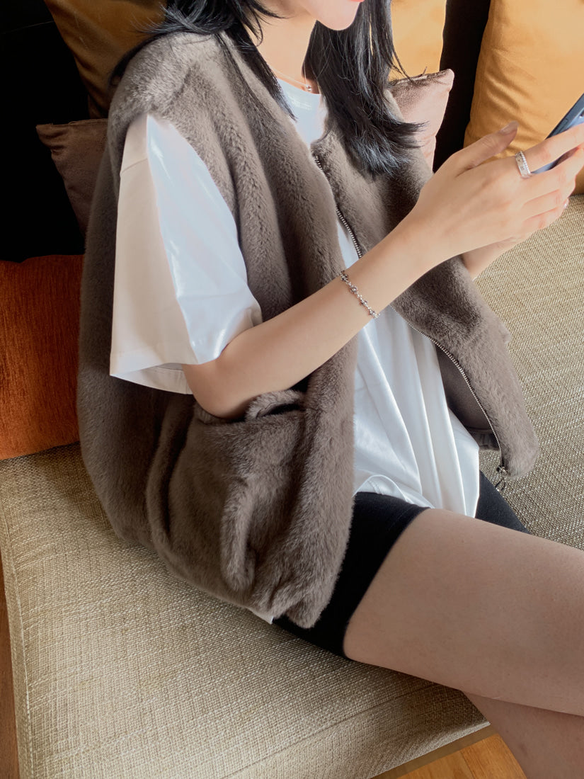 💕韓系chic水貂毛馬甲毛毛外套