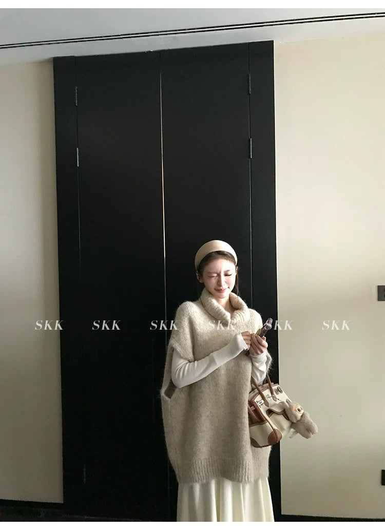 💕春季疊穿羊毛拉毛高領背心馬甲慵懶毛衫