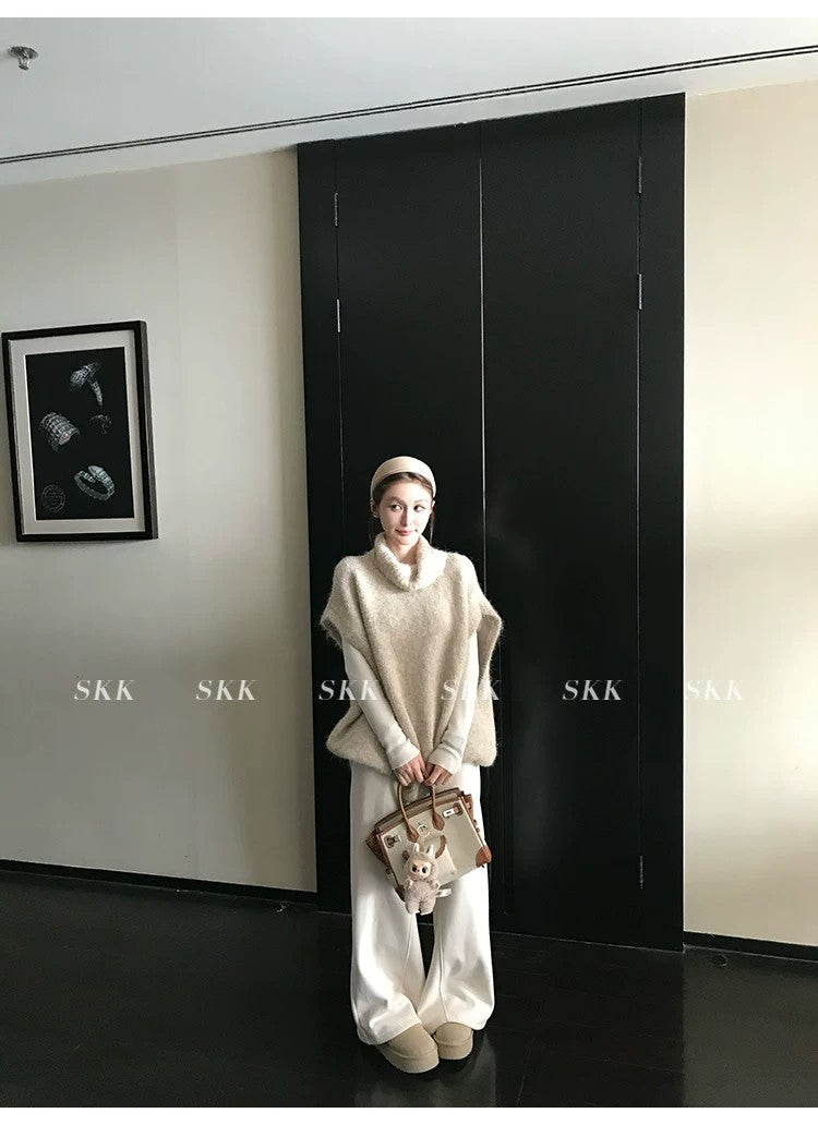 💕春季疊穿羊毛拉毛高領背心馬甲慵懶毛衫
