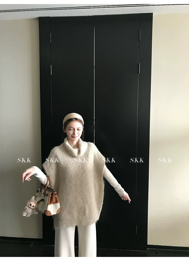 💕春季疊穿羊毛拉毛高領背心馬甲慵懶毛衫