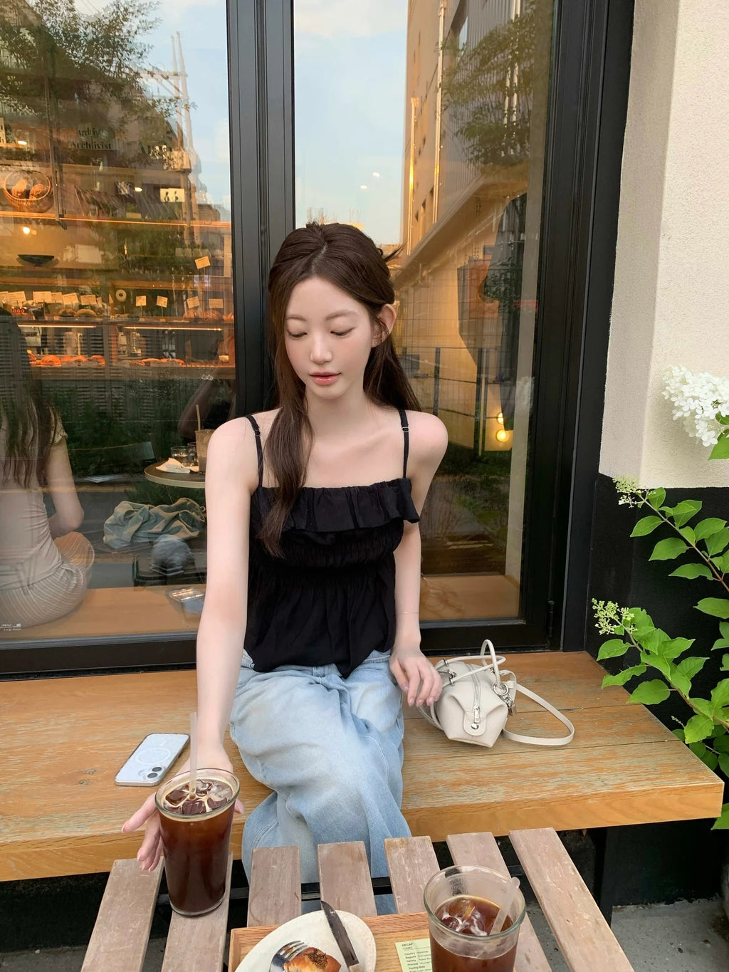 💕法式氣質溫柔荷葉邊皺褶吊帶背心