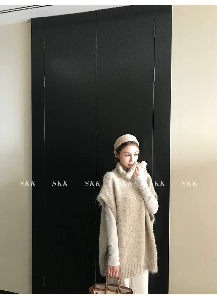 💕春季疊穿羊毛拉毛高領背心馬甲慵懶毛衫