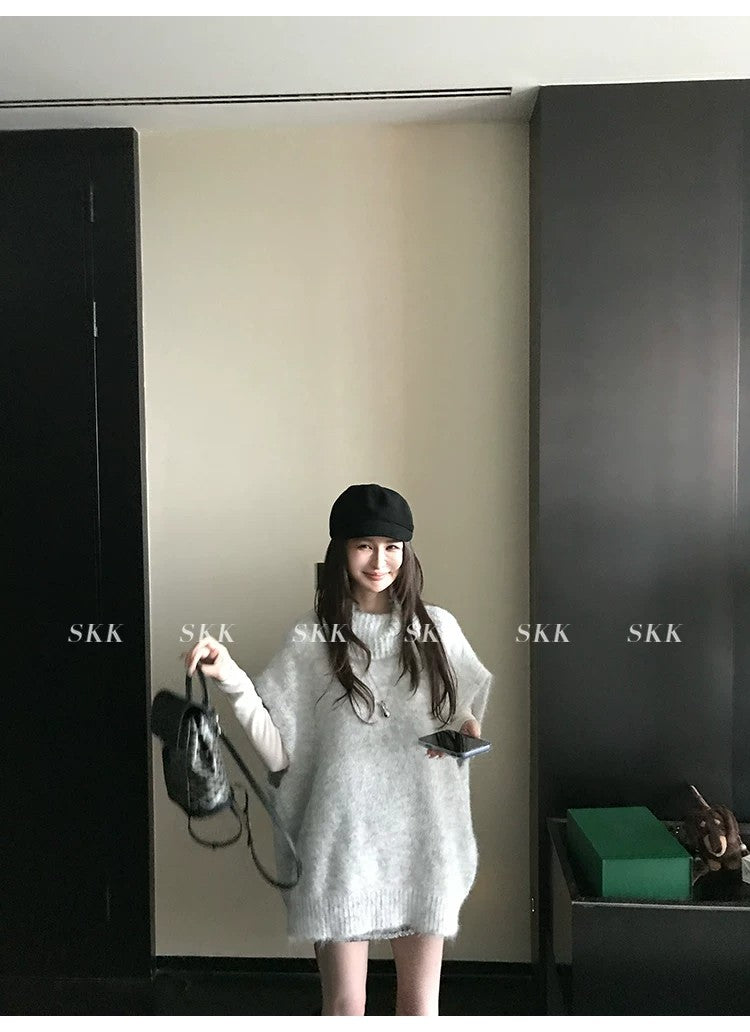 💕春季疊穿羊毛拉毛高領背心馬甲慵懶毛衫