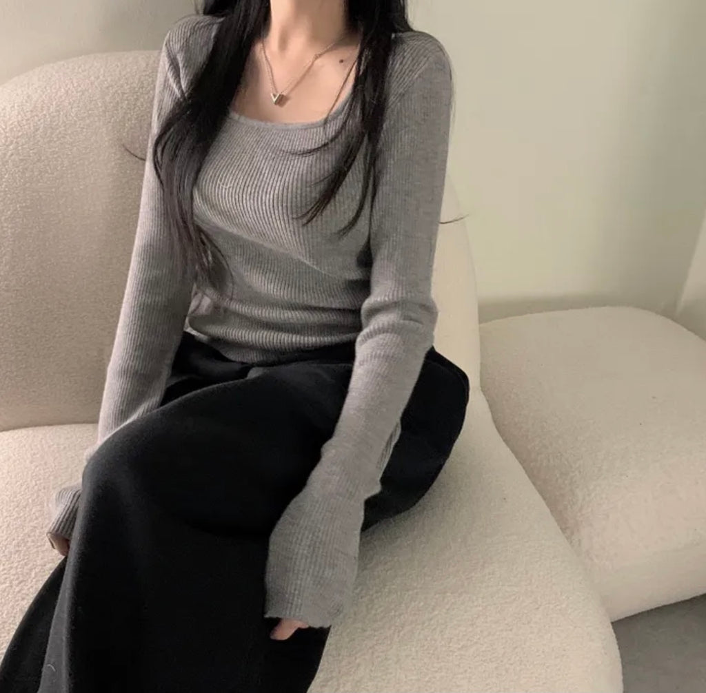 💕韓系chic長袖修身親膚針織打底百搭顯瘦上衣