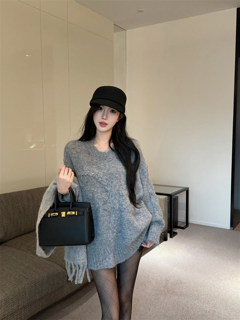 💕復古慵懶高級感軟糯蝴蝶結圓領上衣
