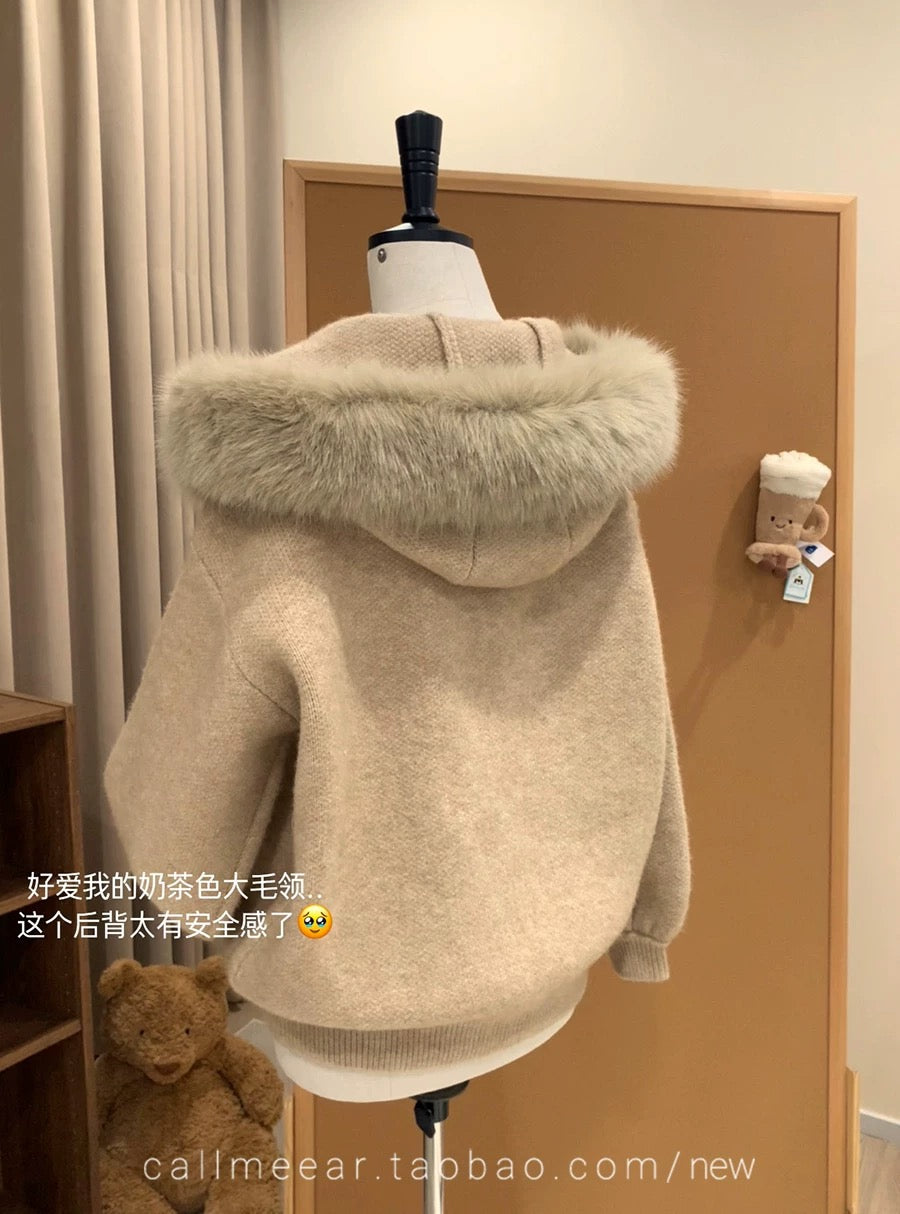 💕高級感大毛領連帽針織外套
