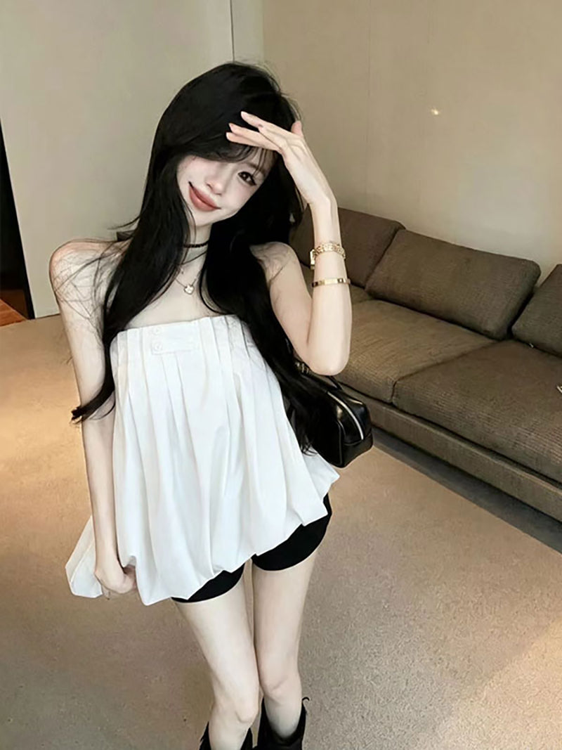 💕重工氛圍感澎澎抹胸襯衫上衣
