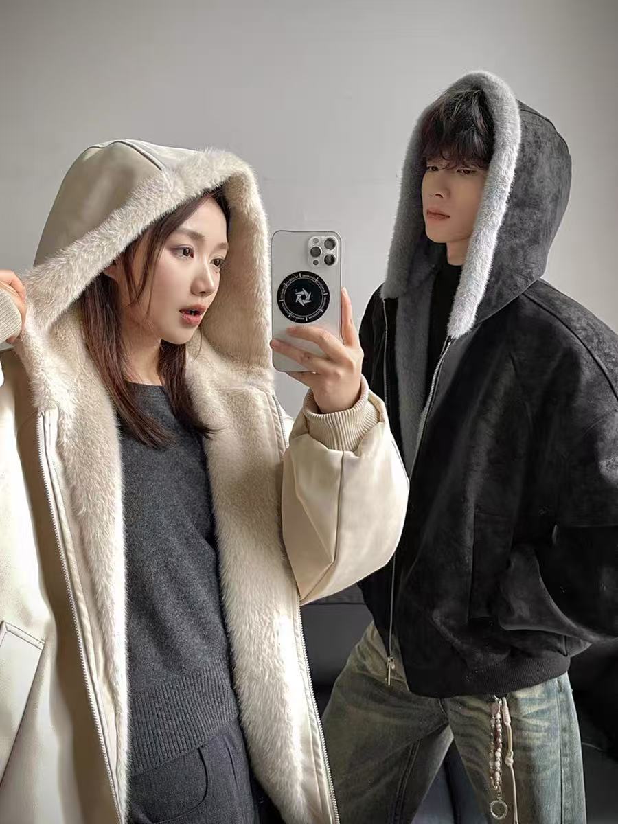 💕冬季超好看加絨加厚連帽情侶外套