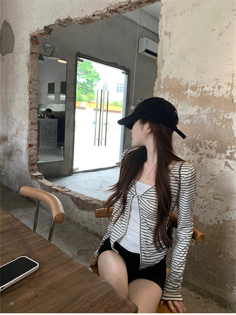 💕秋季假兩件長袖顯瘦短款上衣