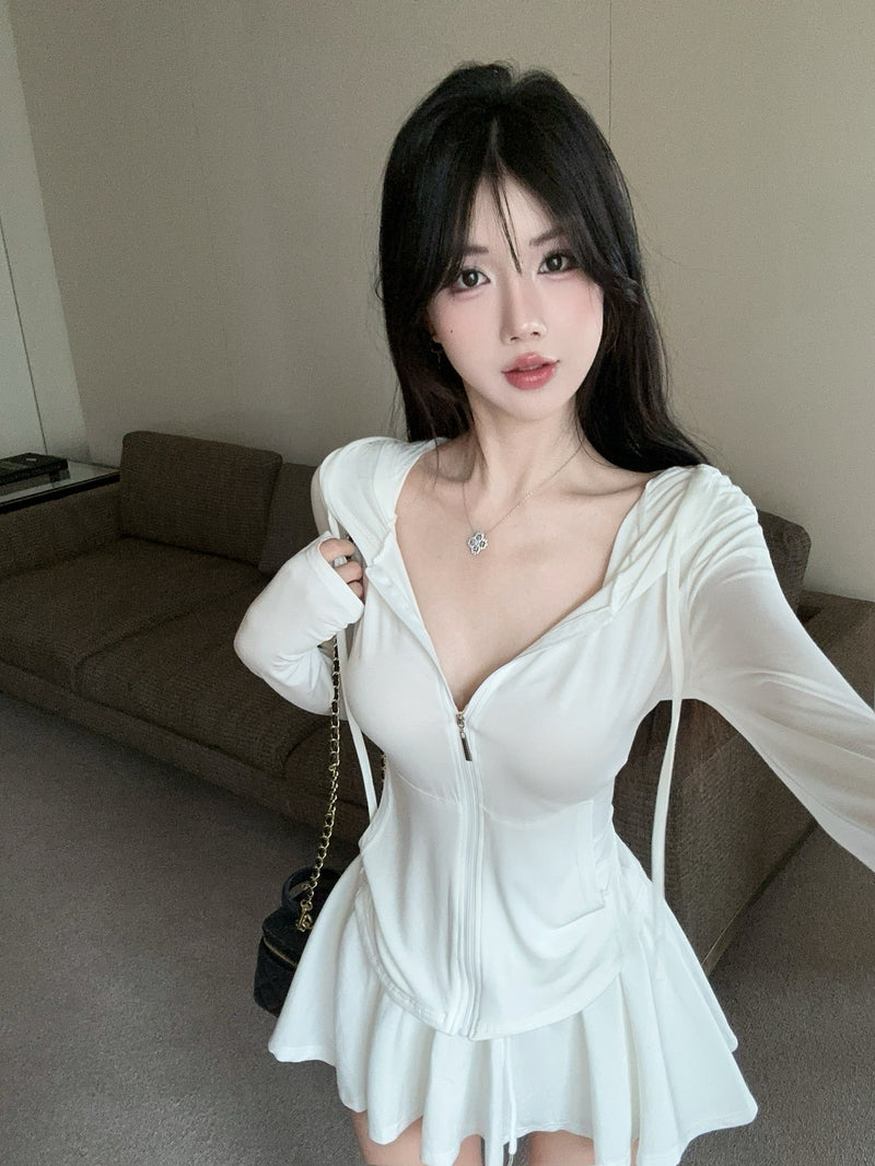 💕白開水套裝輕薄連帽抽繩短裙