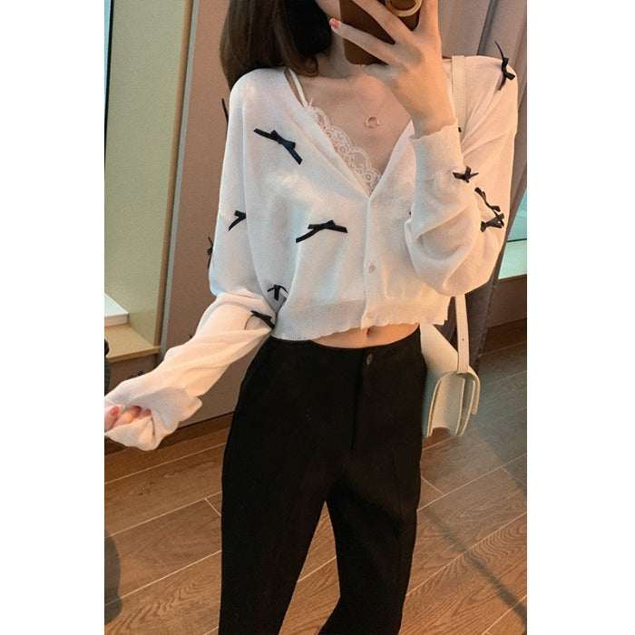 💕春夏可愛甜美蝴蝶結防曬襯衫