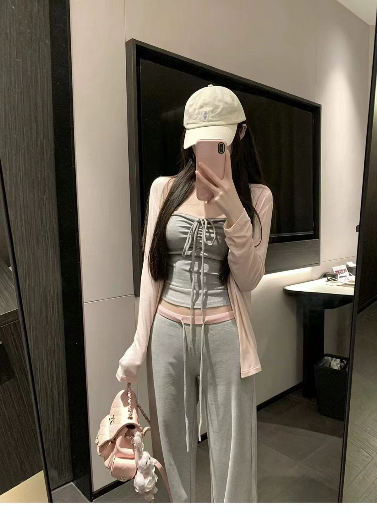 💕時尚慵懶感輕薄開衫抽繩抹胸三件套
