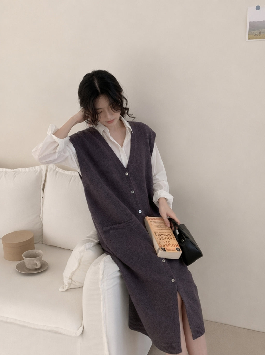 💕慵懶軟糯長款無袖坎肩馬甲針織衫
