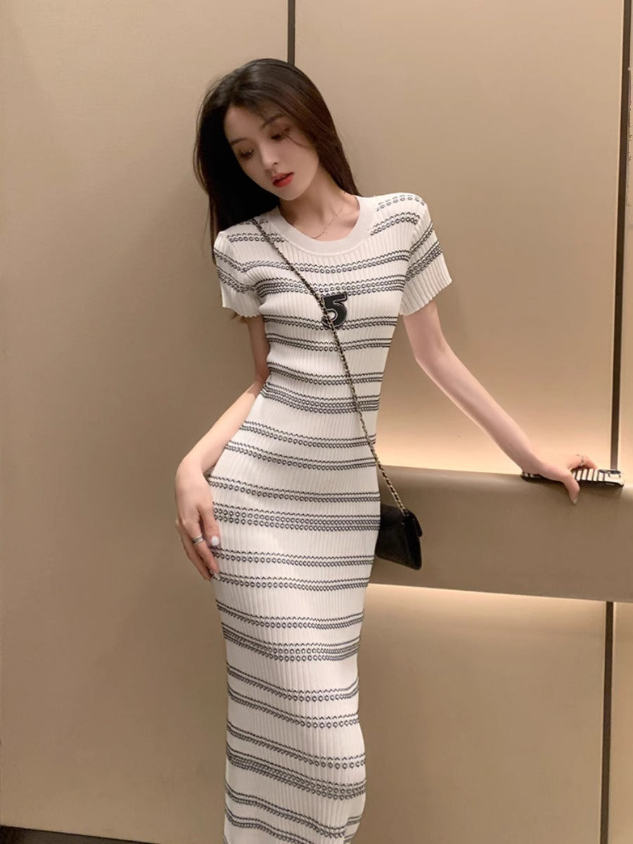 💕韓系氣質名媛條紋連身長裙