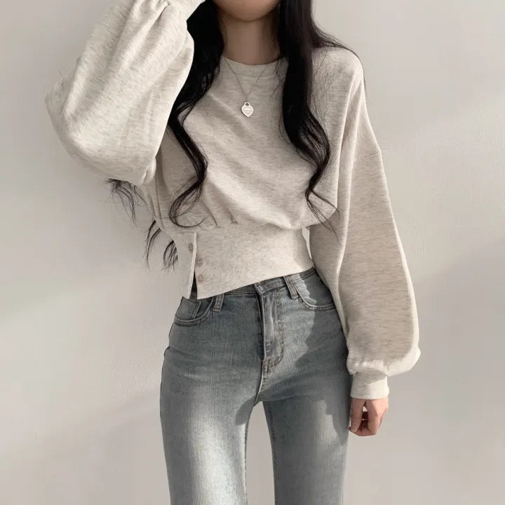 💕氣質簡約百搭三顆扣圓領長袖T袖