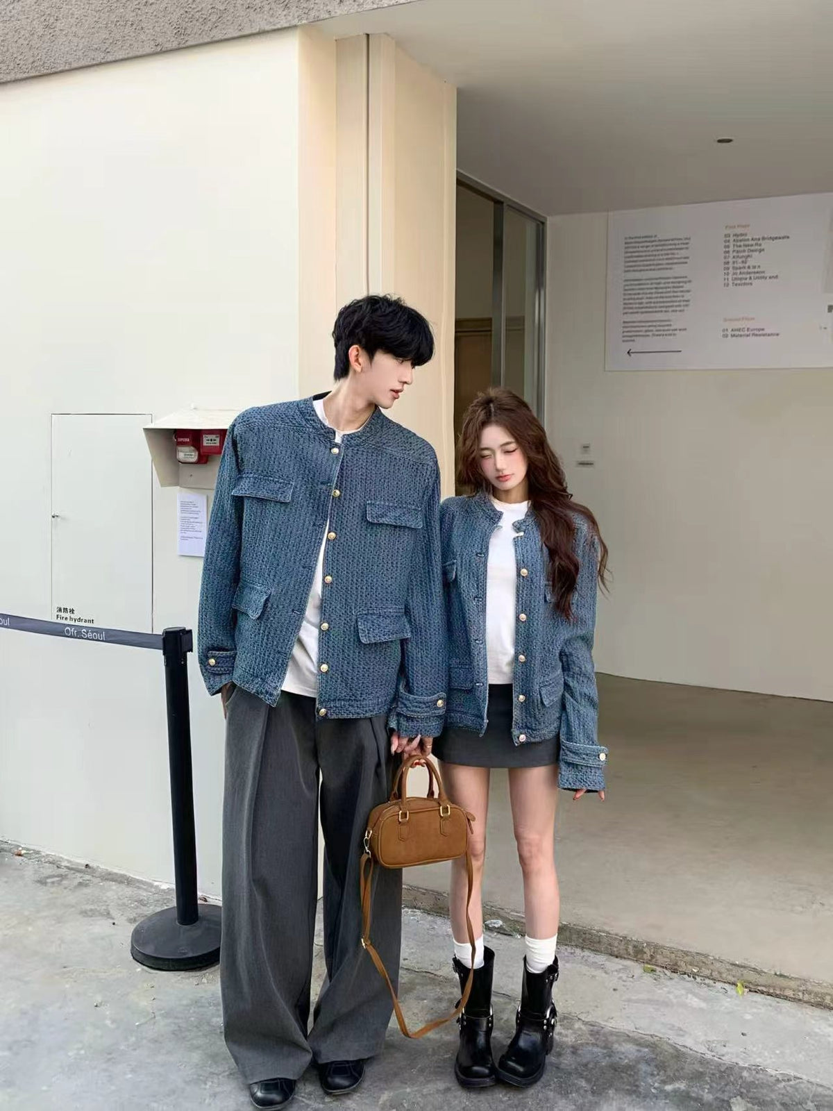 💕高級感氣質小香風牛仔立領夾克情侶裝外套